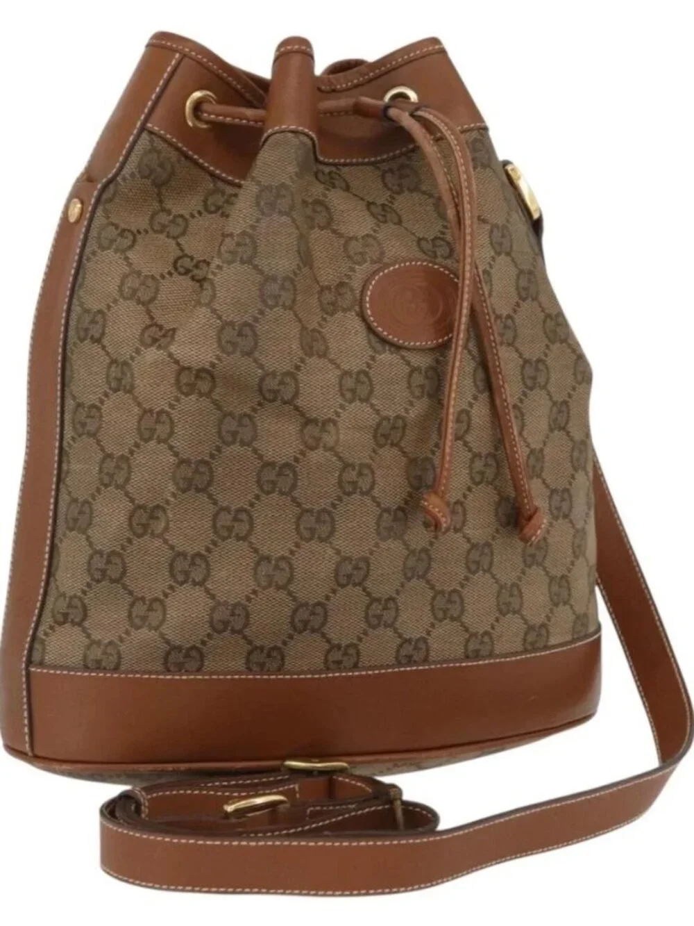 GUCCI GG Canvas Shoulder Bag Beige Gold Auth BA10397